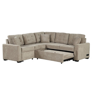 L-Shape Sofa Bed Pull-Out Sleeper Sofa With Wheels, USB Ports, Power Sockets For Living Room
