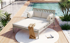 Outdoor Daybed With Four Pillows (Gray+Beige Cushion)