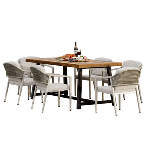 7 Pieces Modern Outdoor Dining Set with Acacia Wood Table and Chairs