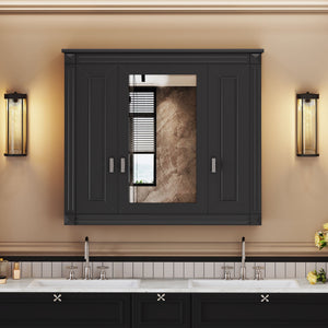 Wall Mounted Bathroom Cabinet with 5 Adjustable Shelves and Mirror - Black or White