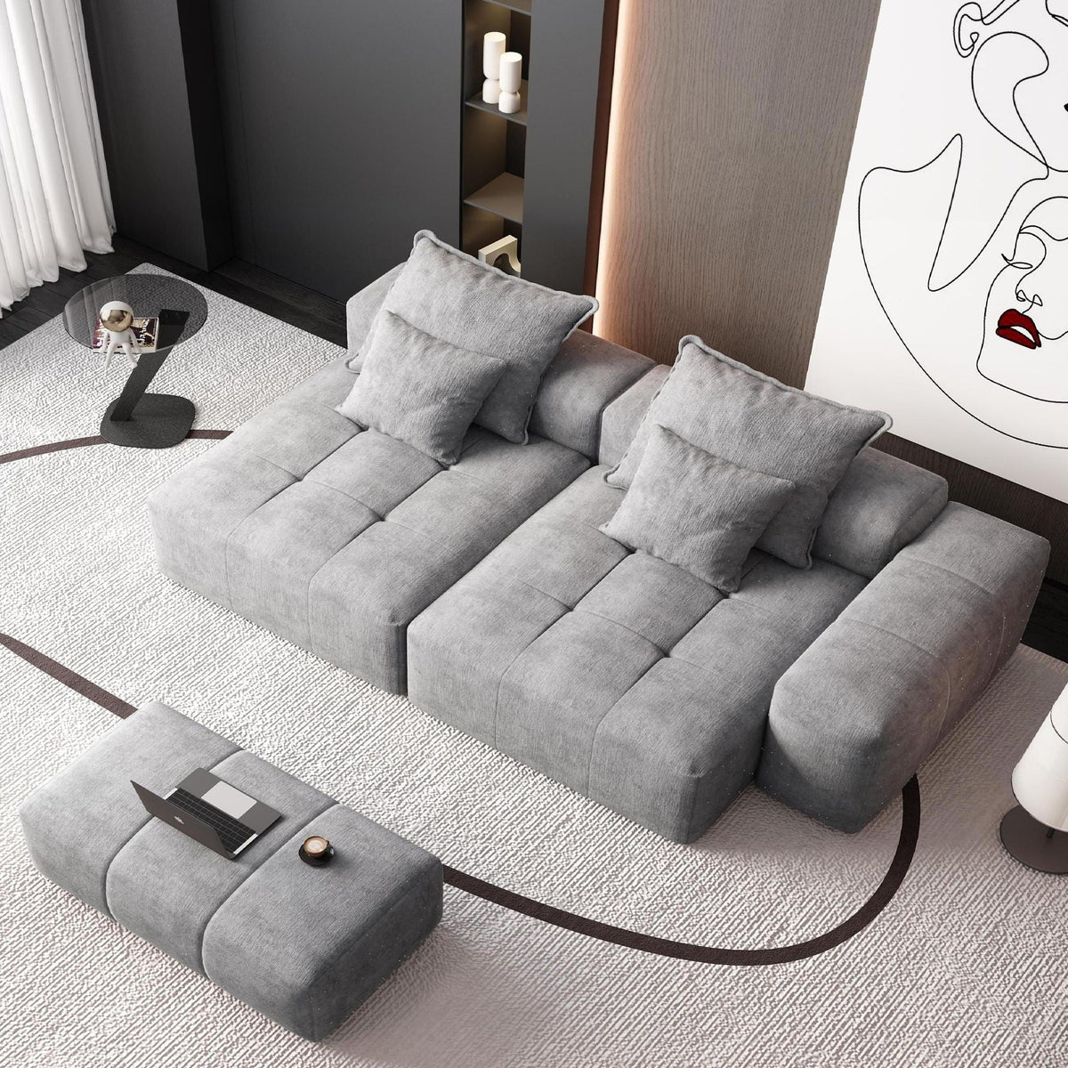 Modern Oversized Modular Sectional Sofa with Pillows - Multiple Colors