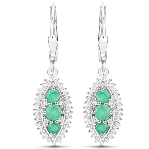 3.52 Carat Genuine Zambian Emerald and White Topaz .925 Sterling Silver 3 Piece Jewelry Set (Ring, Earrings, and Pendant w/ Chain)