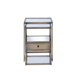 Enca - Nesting Table Set - Clear Glass & Antique Brass