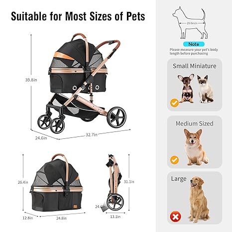 EchoSmile 4 in 1 Pet Stroller: Folding Lightweight Cat & Dog Stroller