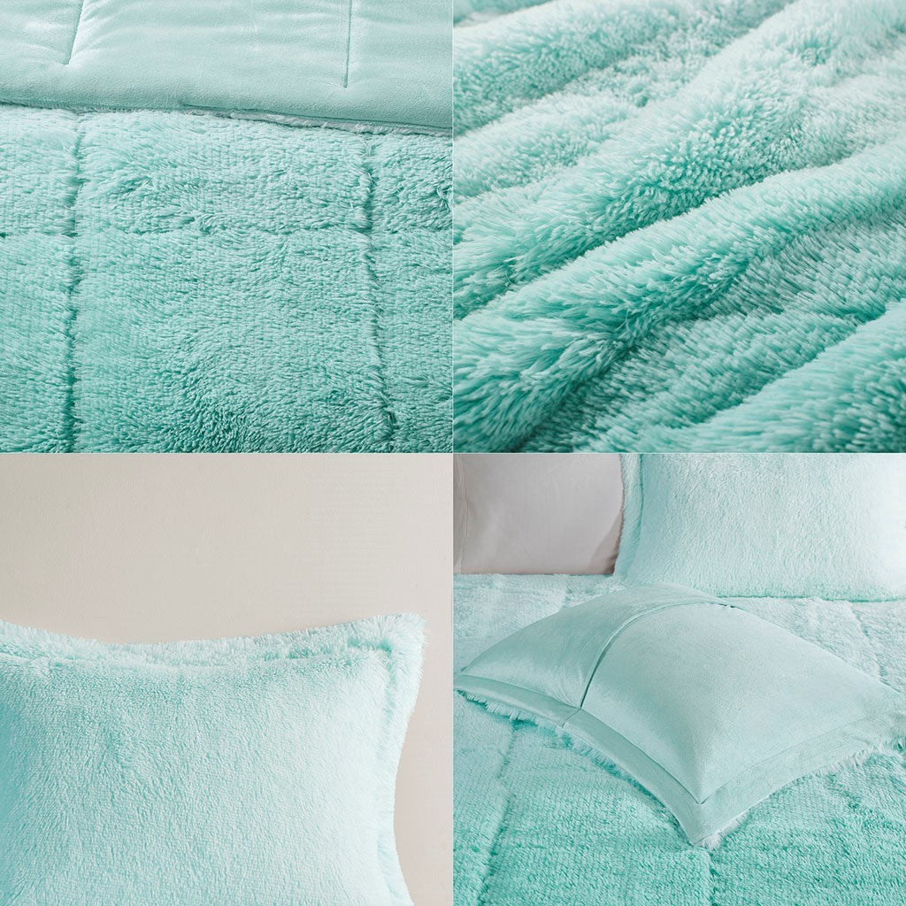 Ombre Shaggy Long Fur Comforter Set with Hypoallergenic Filling - Full/Queen