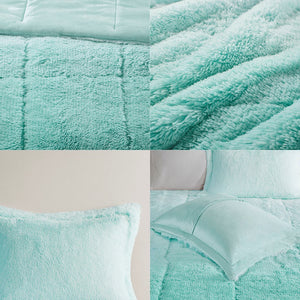 Ombre Shaggy Long Fur Comforter Set with Hypoallergenic Filling - Full/Queen