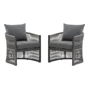 Modern Curved Aluminum Lounge Chair With Stylish Rope Weave Design And Cushioned Comfort For Outdoor