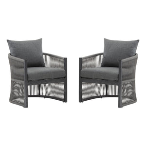 Modern Curved Aluminum Lounge Chair With Stylish Rope Weave Design And Cushioned Comfort For Outdoor