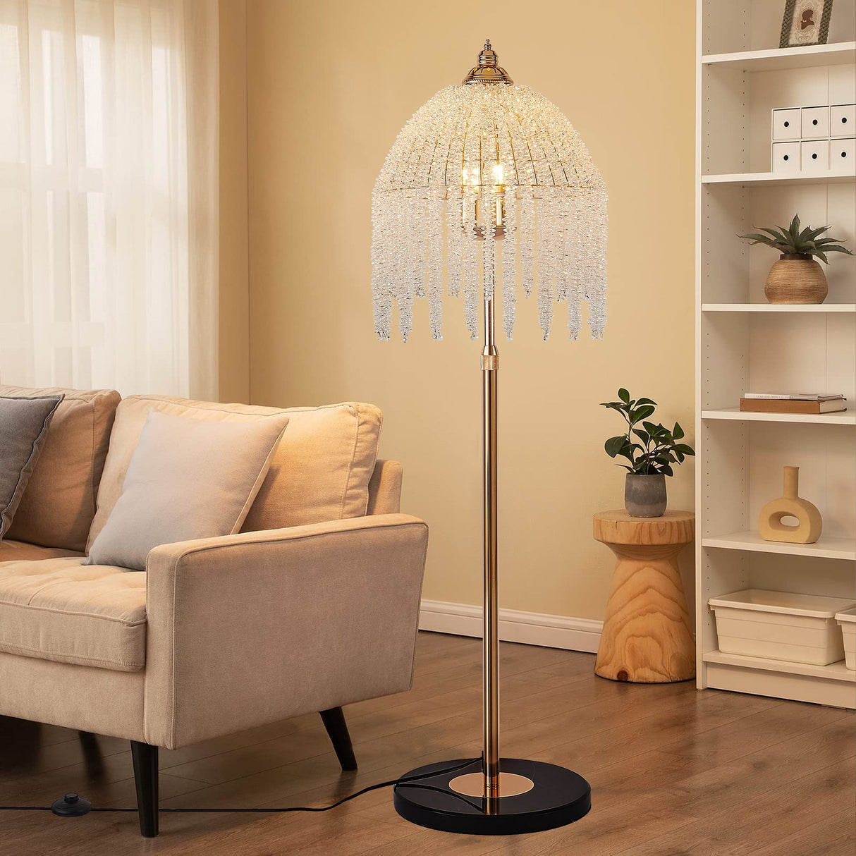 3-Light Elegant Crystal Floor Lamp – Vintage Waterfall Design