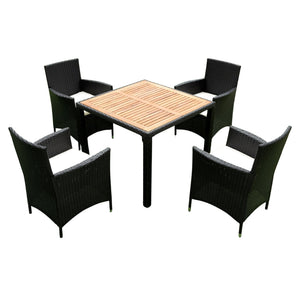 EELIFEE 5-Piece Outdoor Patio Wicker Dining Set with Acacia Wood Top