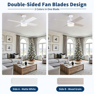 Ceiling Fan With Remote Control, Reversible DC Motor, 6 Speeds, 3 Dimmable LED, Quiet Timer For Indoor - White