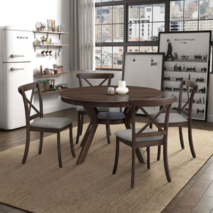 Wooden X Back Dining Chairs Set of 2 Modern Fabric Upholstered