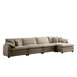 Modern Corduroy Upholstered 4-Seater Sofa with Footstool
