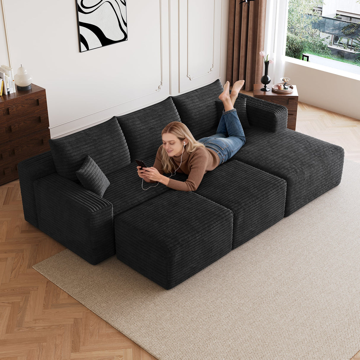 95" Cloud Sectional Sofa with 2 Ottomans