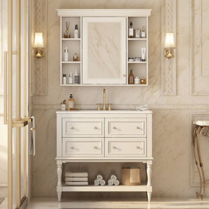 Bathroom Vanity with Medicine Cabinet, Storage Cabinet with 4 Drawers, Adjustable Shelf Mirror