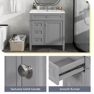Bathroom Vanity With Top Sink, 2 Drawers And Tip Out Drawer, Rectangular Design