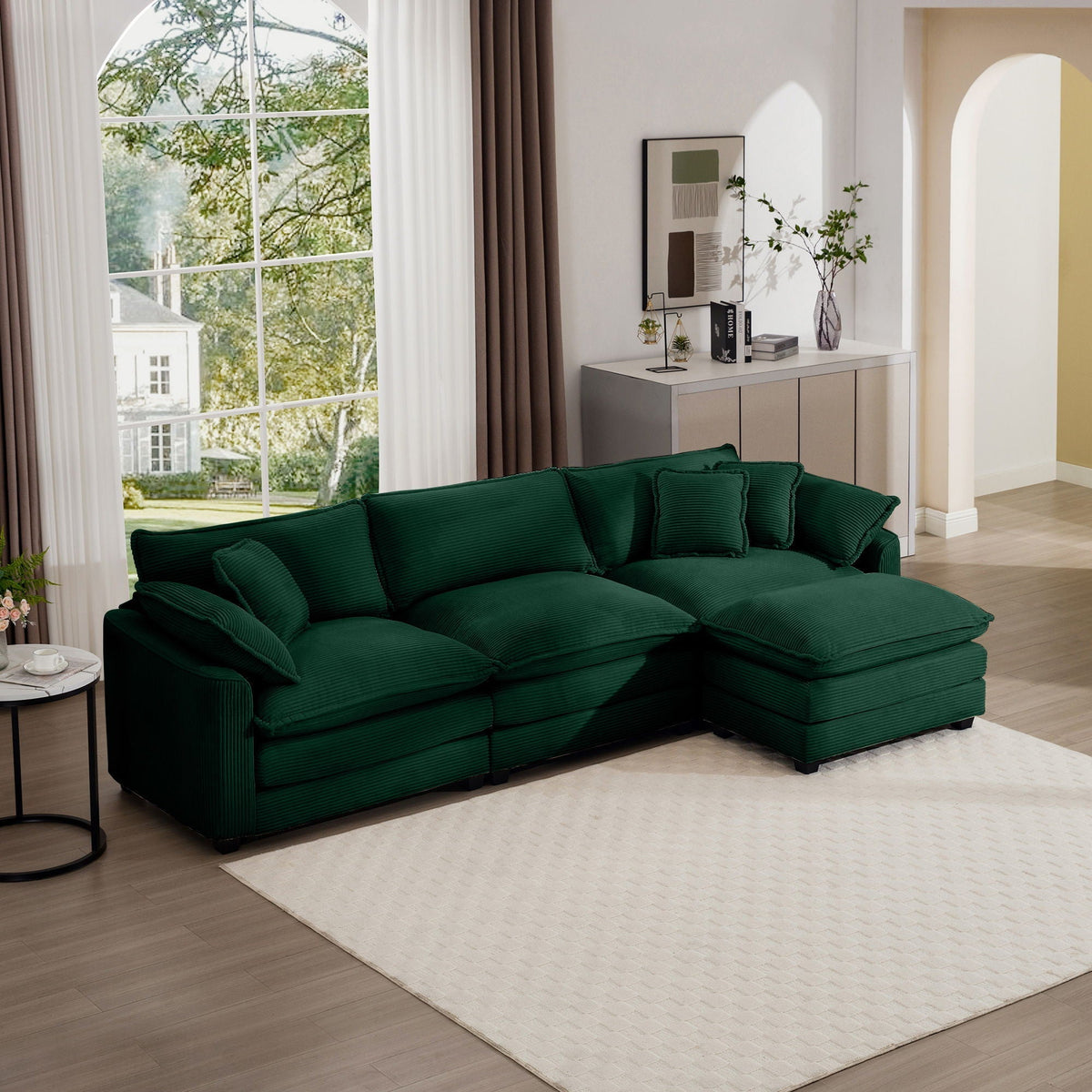 Modern Modular Cushion Sofa Set with Ottoman - Fabric, Multiple Colors