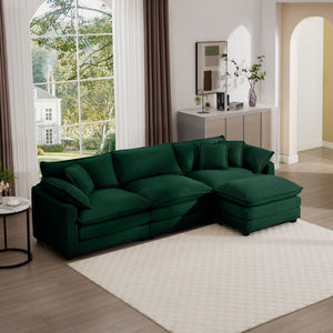 Modern Modular Cushion Sofa Set with Ottoman - Fabric, Multiple Colors