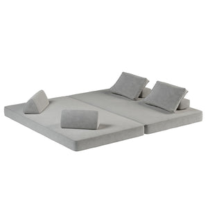 Convertible Fabric Futon Sofa Bed with Tumbler Backrests and Pillows - Gray or Beige