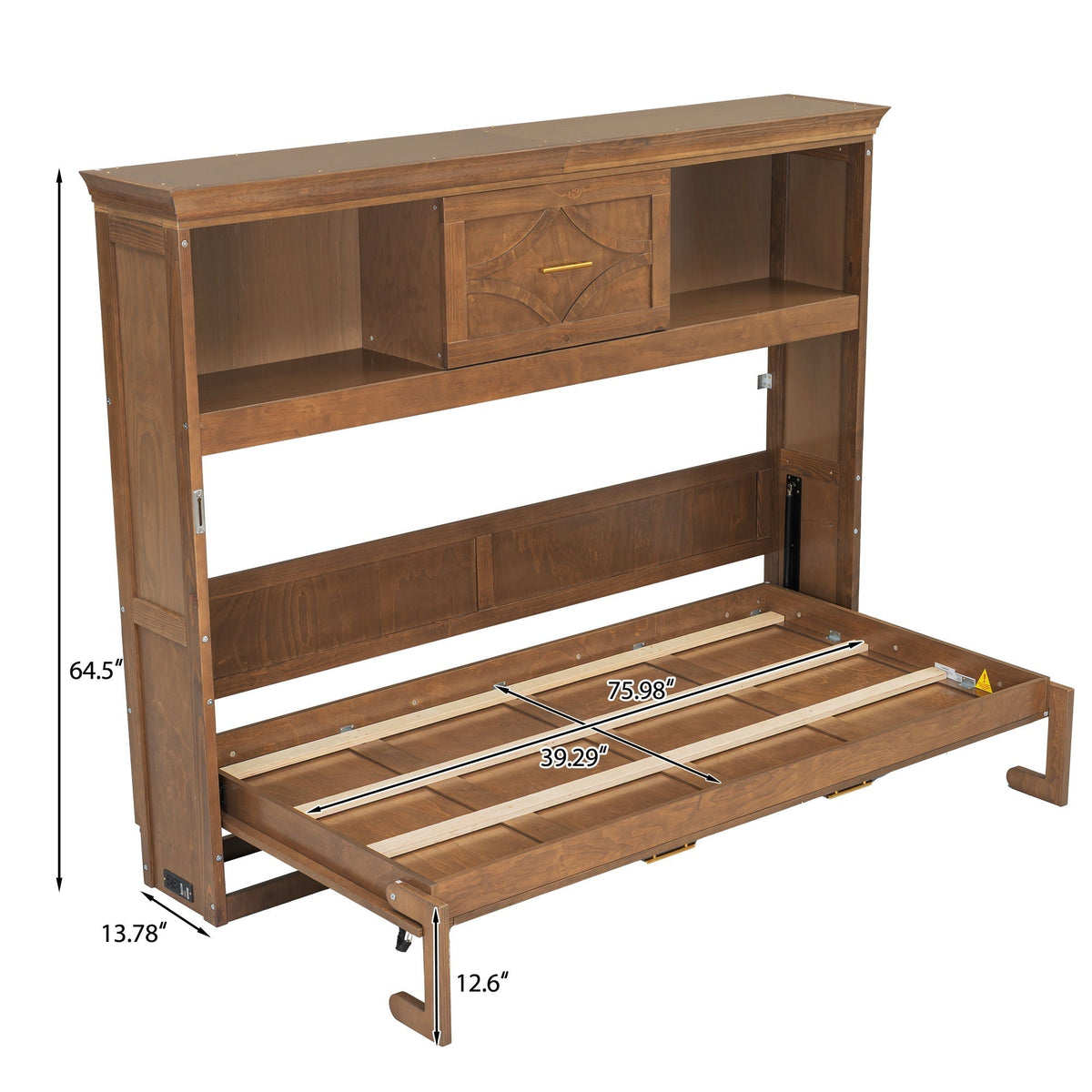Murphy Bed With Charging Station and Drawer - Twin Storage Bed - White or Light Brown