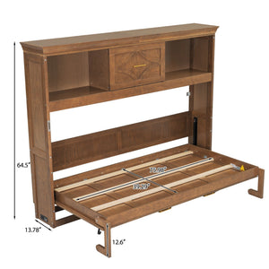 Murphy Bed With Charging Station and Drawer - Twin Storage Bed - White or Light Brown