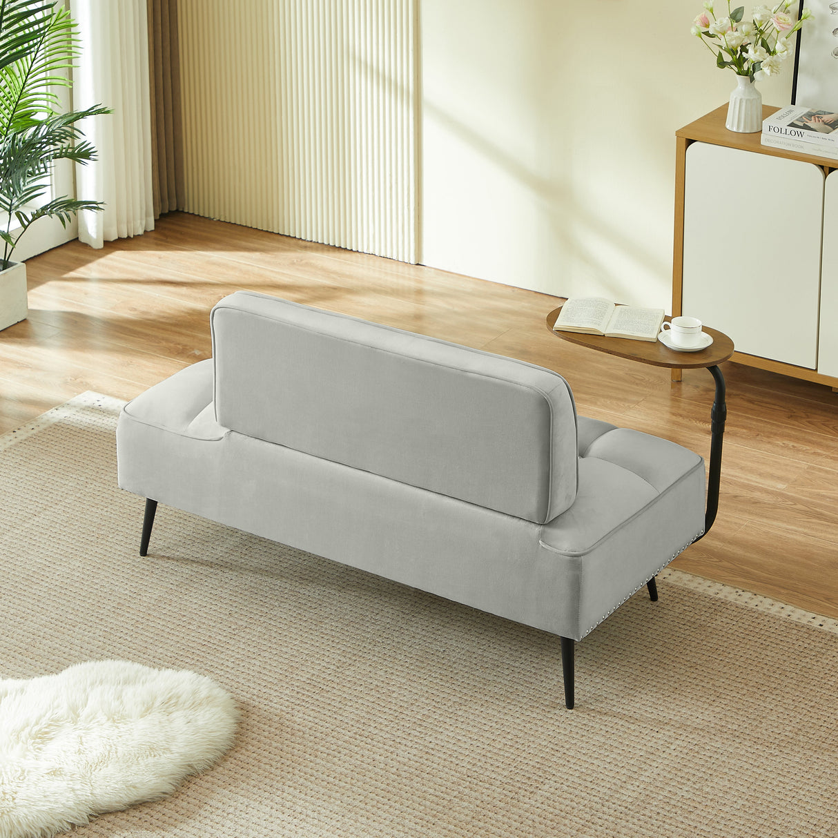 54-Inch Modern Two-Seater Velvet Sofa with Rotating Table