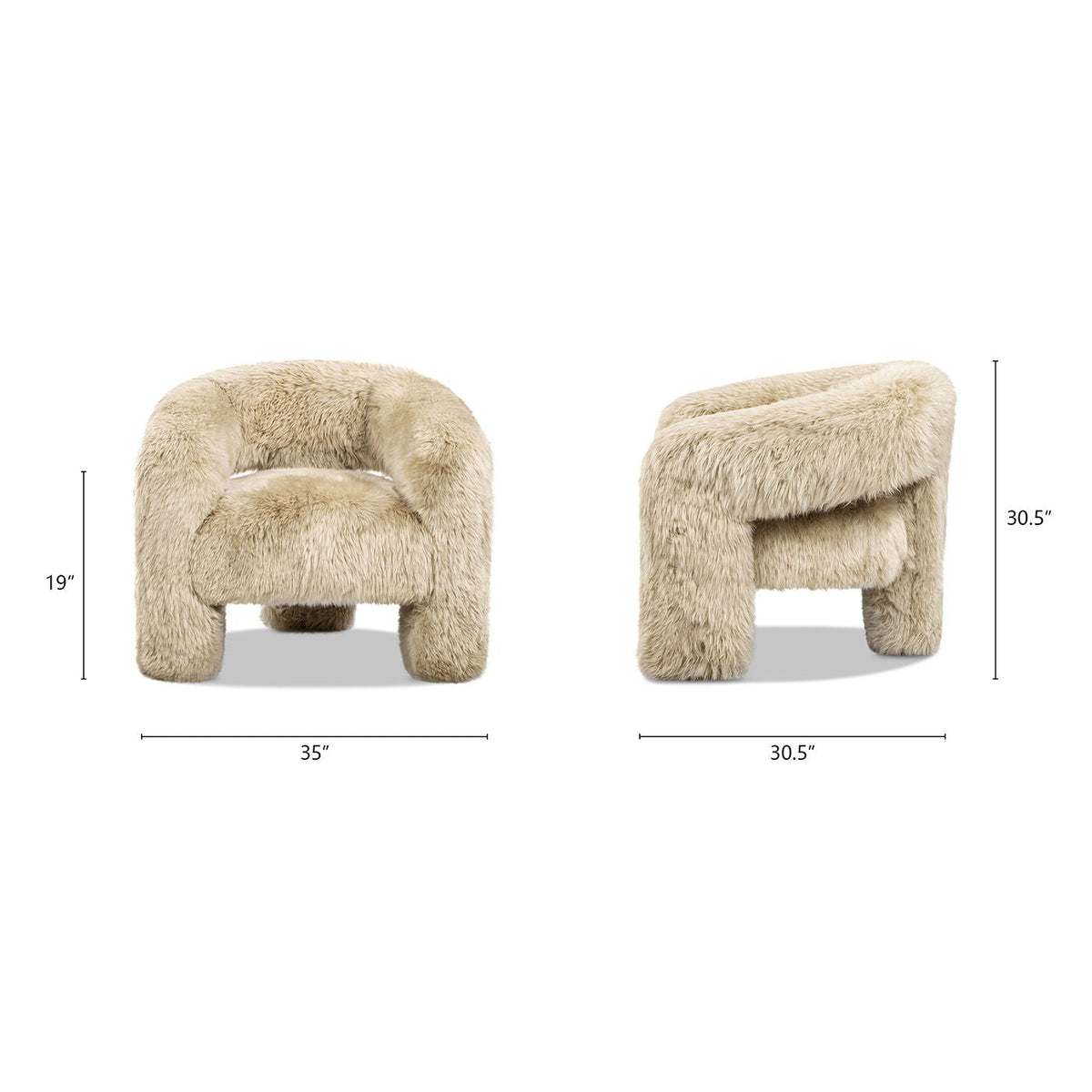 Genuine Sheepskin Fur Split Barrel Back Accent Chair with Sculptural Base - Natural Blonde