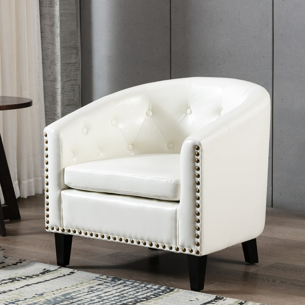 Pu leather tufted barrel chairtub chair for living room bedroom club chairs