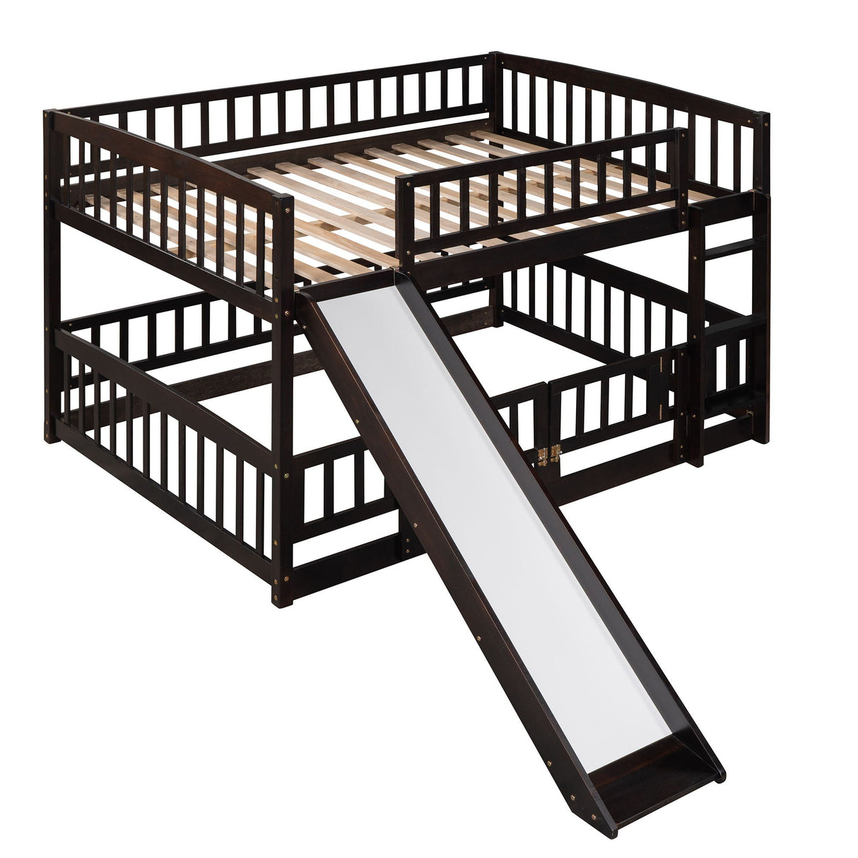 Low Bunk Bed With Slide, Fence And Ladder