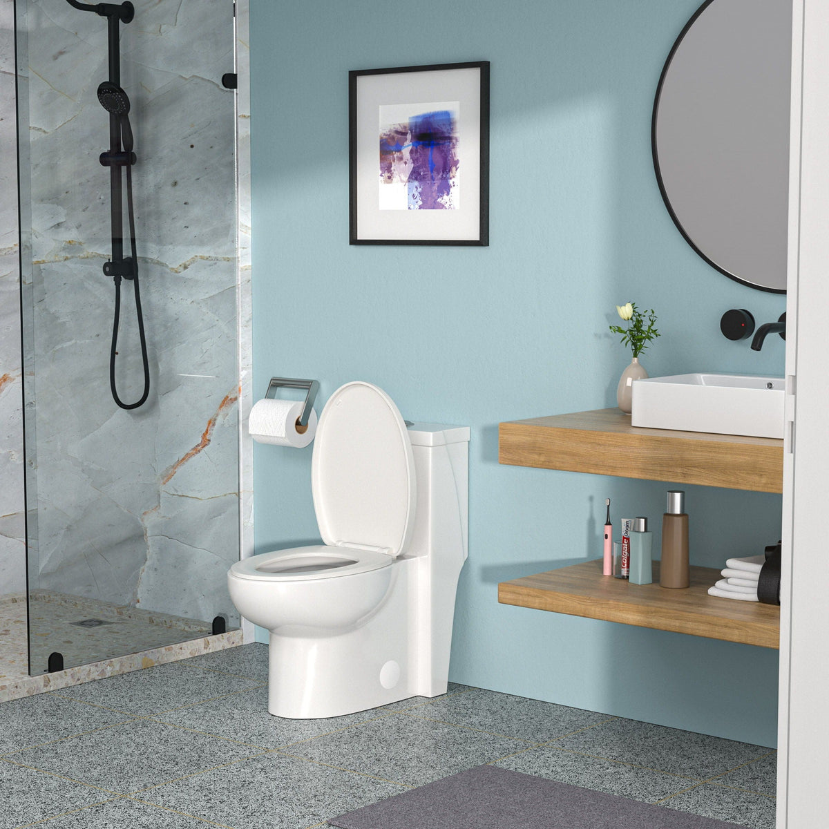 1 Piece Toilet With Dual Flush And Soft Closing Seat - White