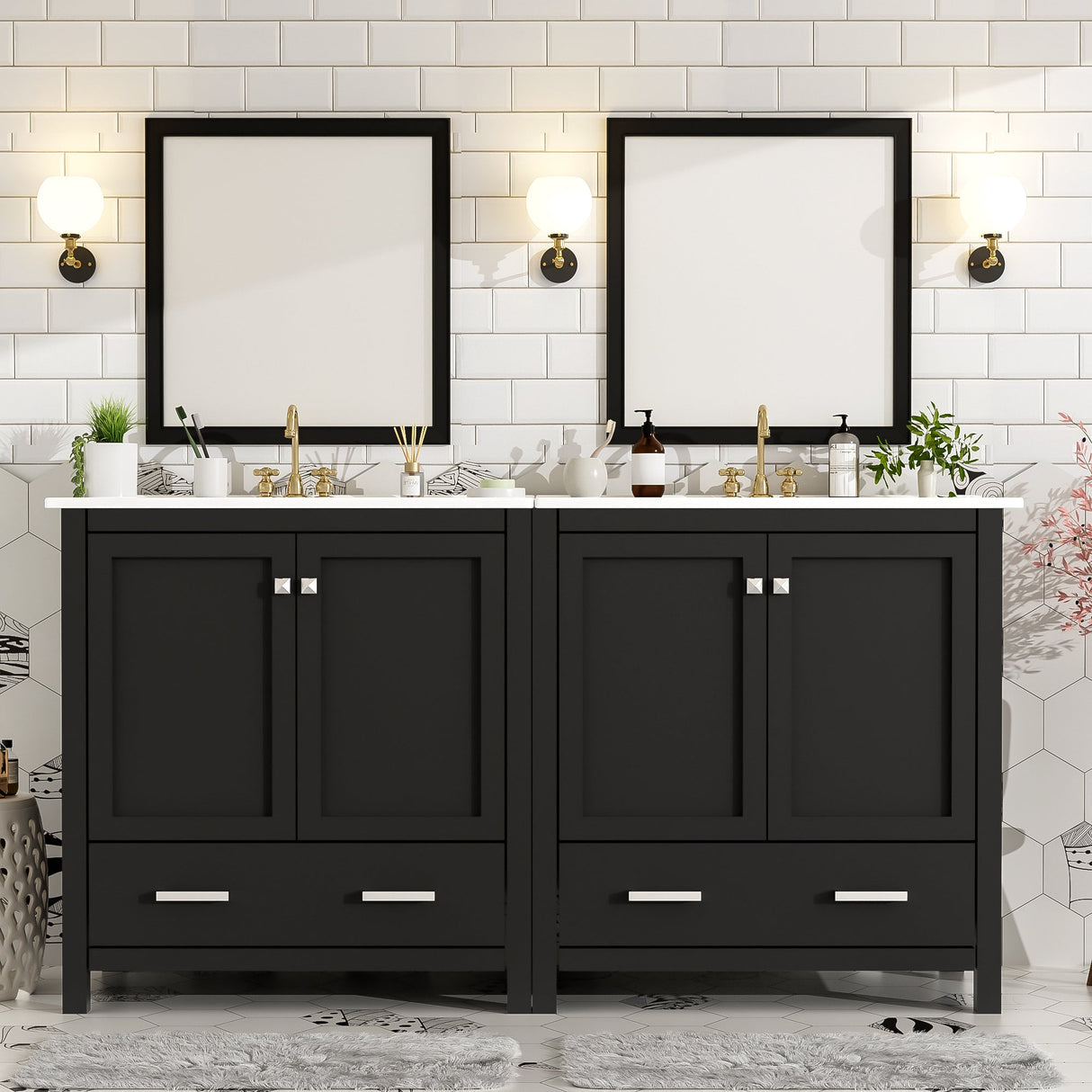 60" White Bathroom Vanity Set