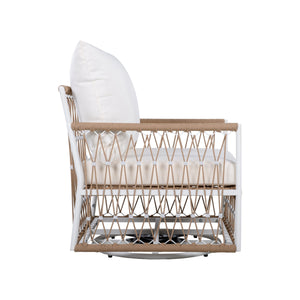 [Set of 2] 360° Swivel Bohemian Outdoor Lounge Chair with Handwoven Rope & Powder-Coated Steel Frame, Waterproof Cushions - Patio, Garden, Poolside