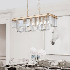 Chandeliers,Rectangular Crystal Chandelier Adjustable,E12 Modern Industrial Crystal Lights,Farmhouse Iron Ceiling Hanging Light for Kitchen Living Room Bedroom/Gold(Bulb Not Included)