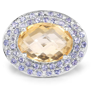 5.78 Carat Genuine Citrine and Tanzanite .925 Sterling Silver Ring