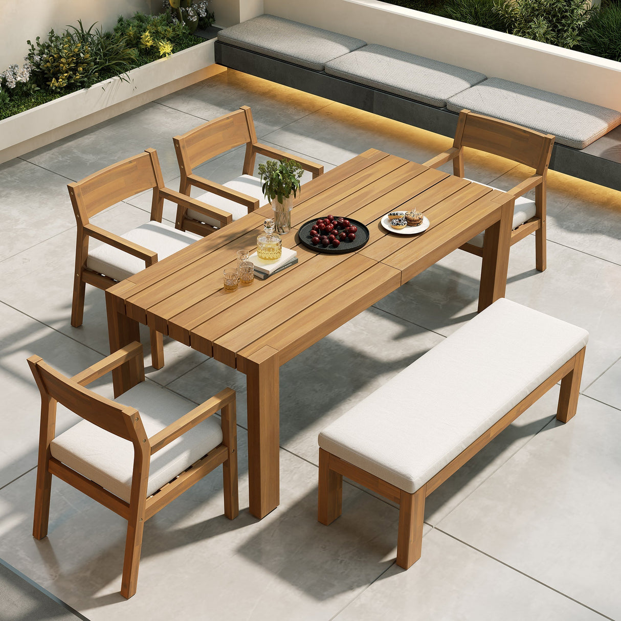 TREXM Patio Dining Table Set for 6 with Umbrella Hole