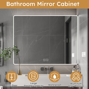 Aluminium Medicine Cabinet Mirror With LED Light And Defogging Function - Gray