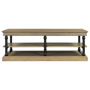 55.1' Wood Coffee Table with Black Legs and Open Storage Shelves