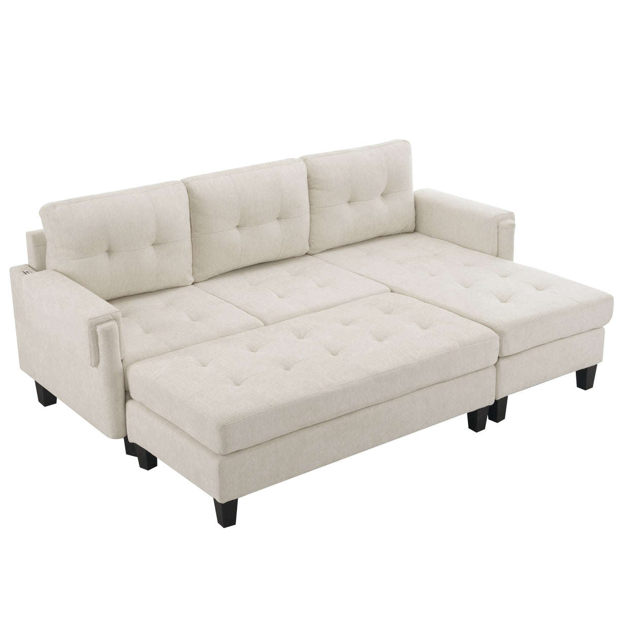 The Ashely Reversible Chenille Sectional Sofa with USB Charging Ports and Convertible Ottoman