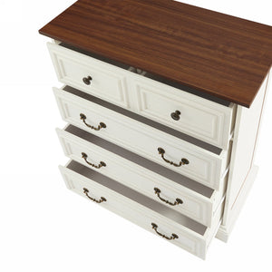 Antique Brown & White 5-Drawer Vintage Dresser – Farmhouse & Modern Design