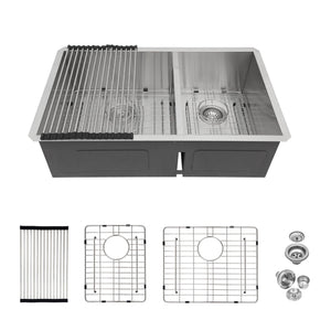 Modern Double Bowl Undermount Kitchen Sink 50 / 50 Design Stainless Steel