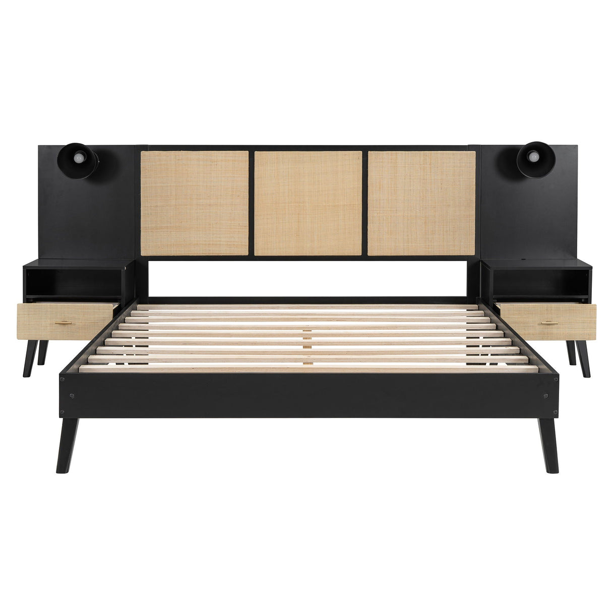 Bed Frame With 2 Nightstands Elegant Design With Lamps