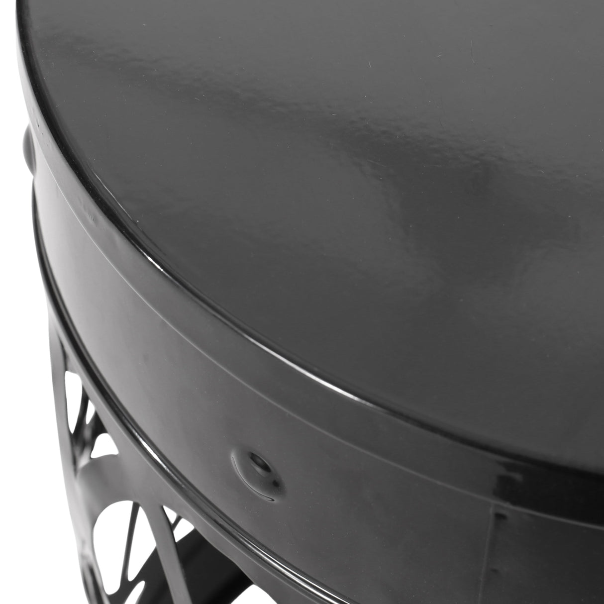 Modern Outdoor Metal End Table with Iron Cut Design in Black