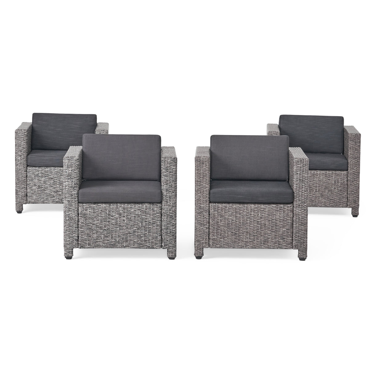 Outdoor Club Chair with Water Resistant Cushion and Square Arms, Set of 4, Black