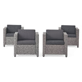 Outdoor Club Chair with Water Resistant Cushion and Square Arms, Set of 4, Black