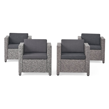 Outdoor Club Chair with Water Resistant Cushion and Square Arms, Set of 4, Black