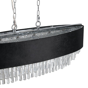 39' Modern Crystal Chandelier with Black Imitation Velvet Anti-Glare Shade, Adjustable Height, 8-Light G9 Base for Dining Room, Living Room, or Bedroom (Bulb Not Included)