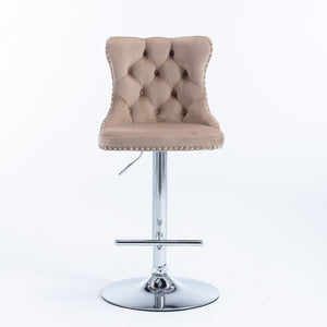 Swivel Barstools Adjusatble Seat Height From 25-33", Modern Upholstered Base Bar Stools With Backs Comfortable Tufted For Home Pub And Kitchen Island (Set of 2)