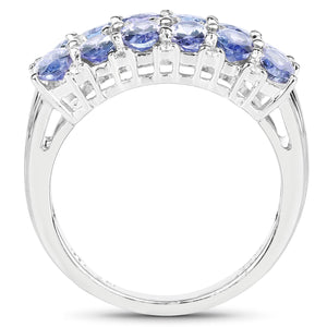 3.16 Carat Genuine Tanzanite & White Topaz .925 Sterling Silver Ring