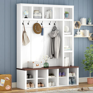 Farmhouse Wooden Hall Tree with 6 Hooks