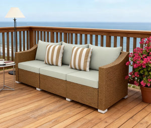 Rattan Wicker Seater Patio Couch with Cushions and Throw Pillows